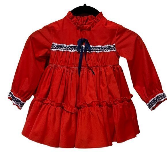 Martha's Miniatures Red Long Sleeve Ruffle Lace Holiday Kids Dress 3t Vintage